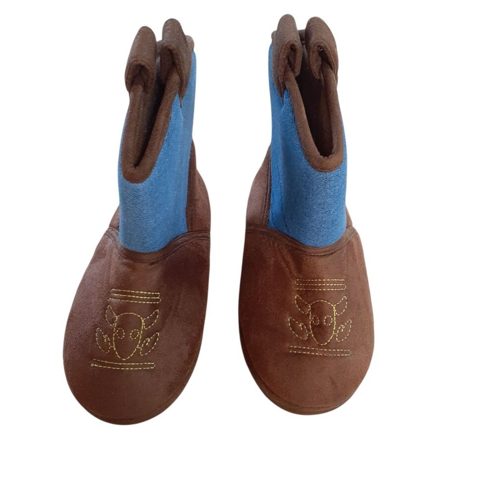 Disney Toy Story Little Kid Slippers Cowboy Boots Woody Blue Brown Size 11-12